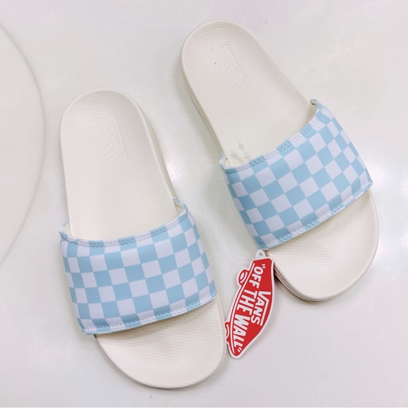 SOLD😃 NIB VANS Women’s Slides Baby Blue & White Checkerboard Slide 8 - Picture 1 of 11